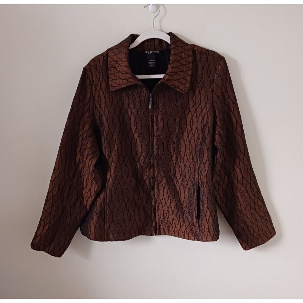 Lane Bryant Shimmer Blazer Jacket Long Sleeve Zip Front Brown Size 14/16 W